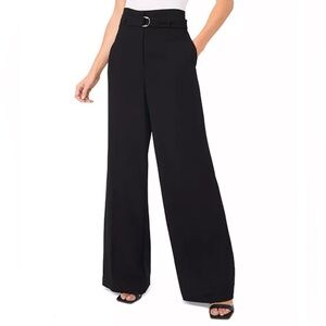 CeCe Women's Belted High Rise Wide-Leg Trousers Rich Black Size 12